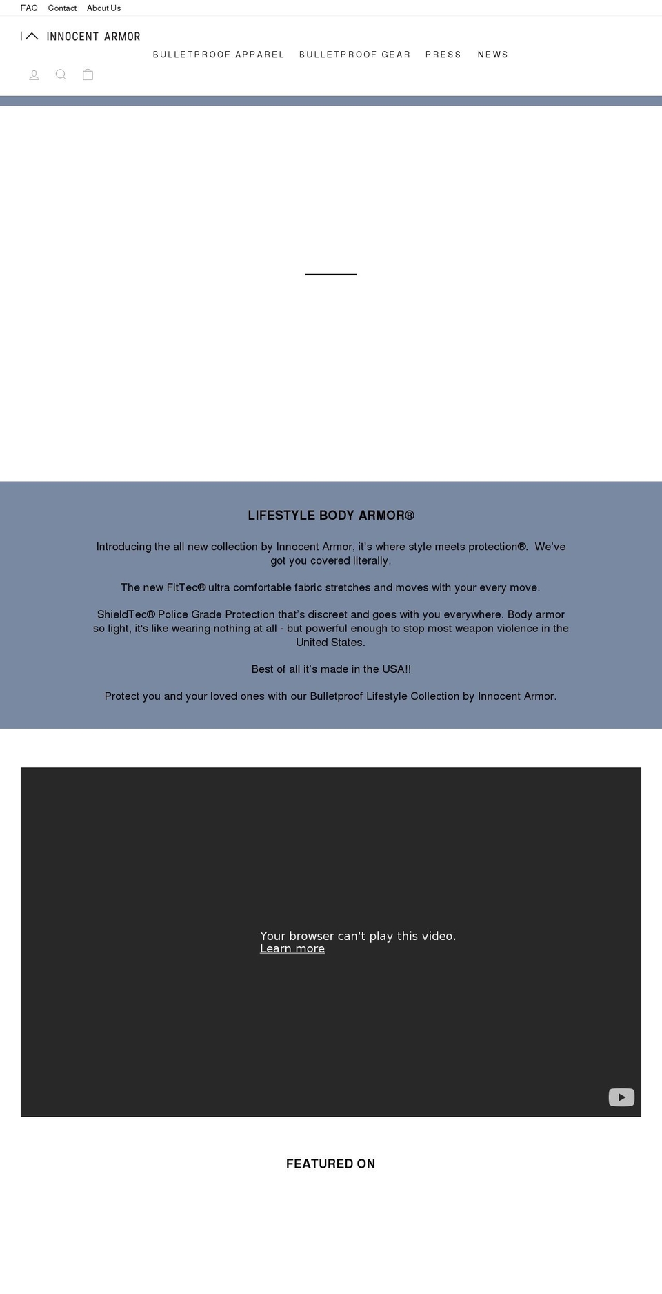 innocentarmor.com shopify website screenshot