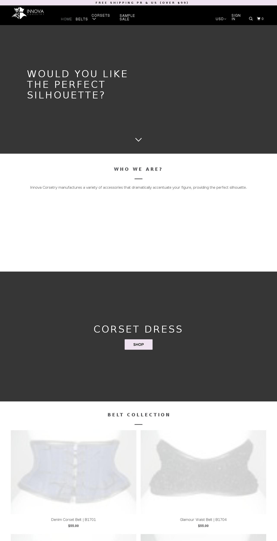 innovacorsetry.com — Shopify storefront screenshot