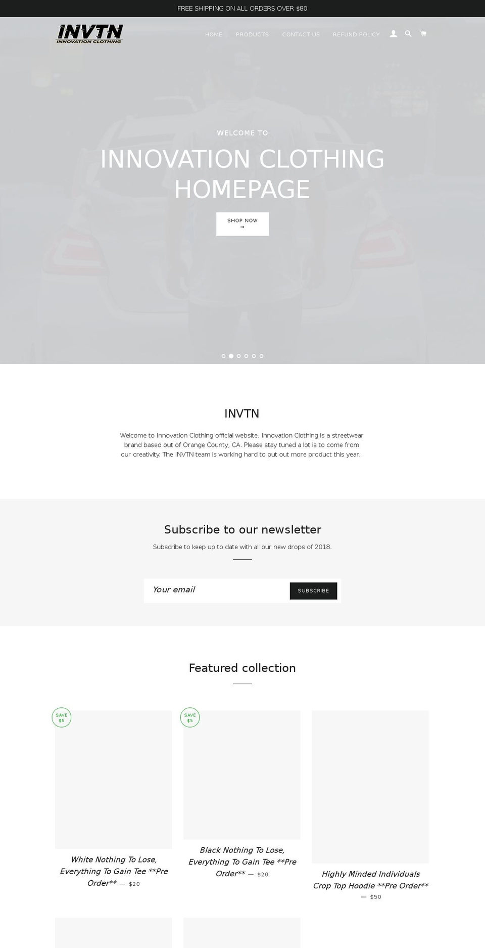innovationclothing.com — Shopify storefront screenshot