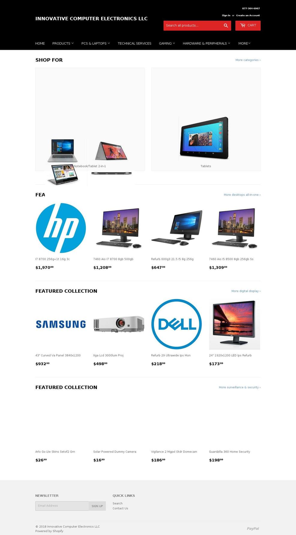 innovativecomputerelectronics.com shopify website screenshot