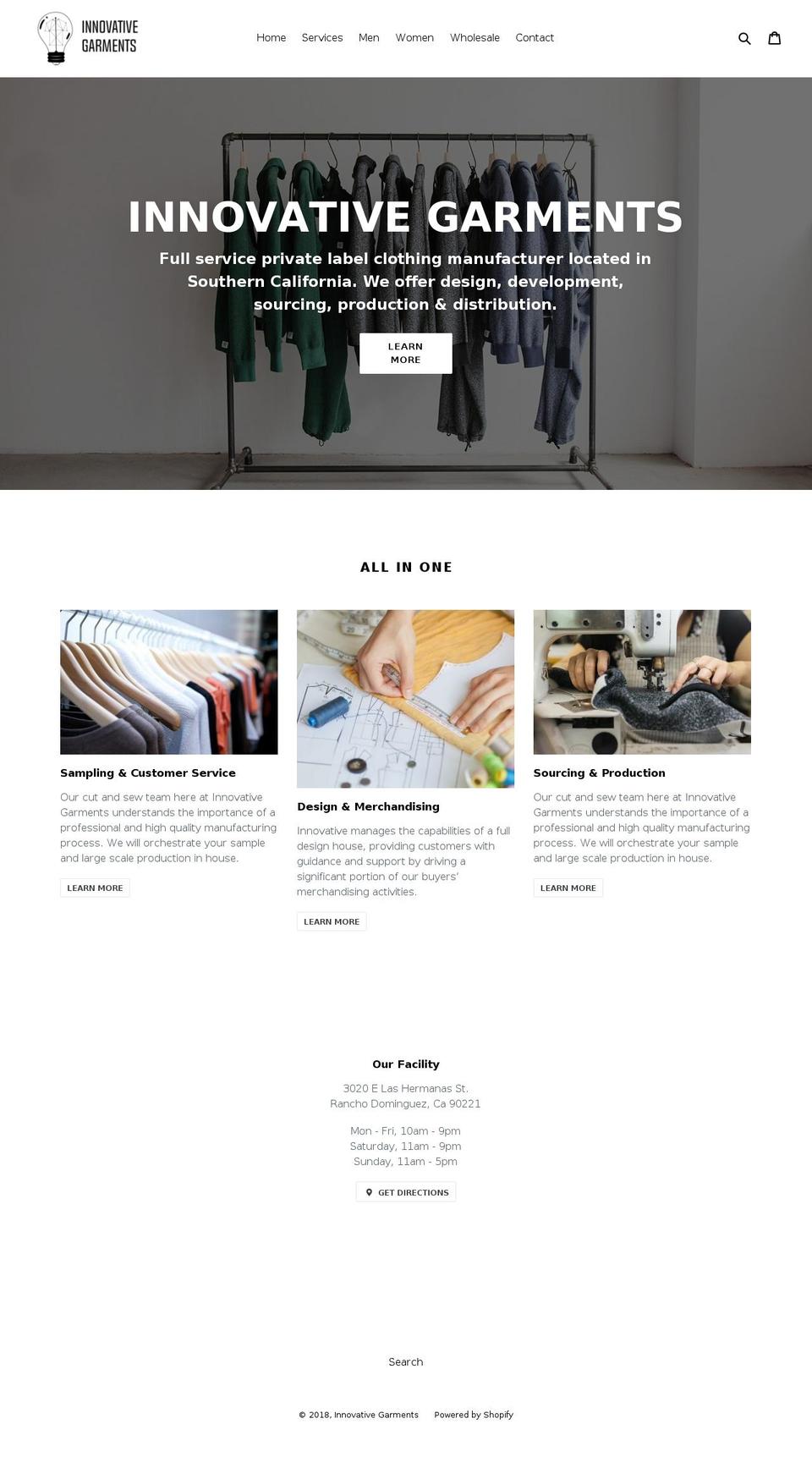 innovativegarments.com — Shopify storefront screenshot