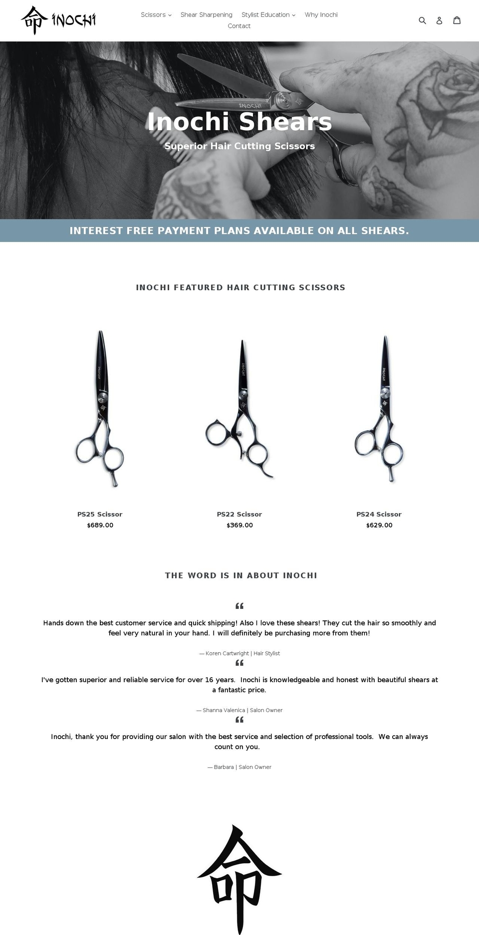 inochishears.com shopify website screenshot