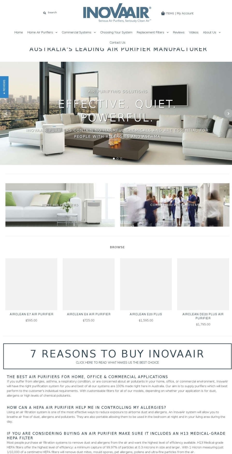 inovaairpurifiers.com.au shopify website screenshot