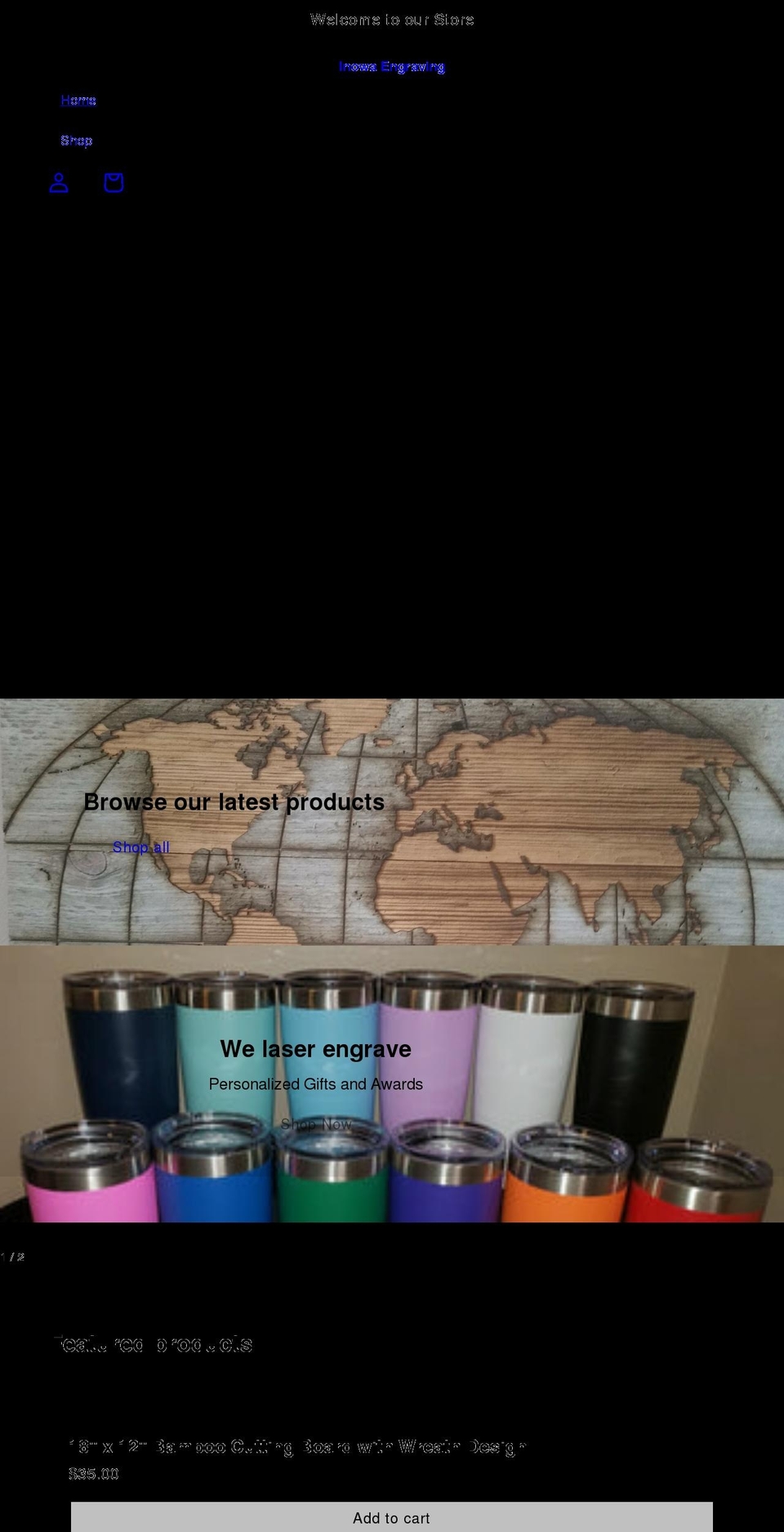 inowaengraving.com shopify website screenshot