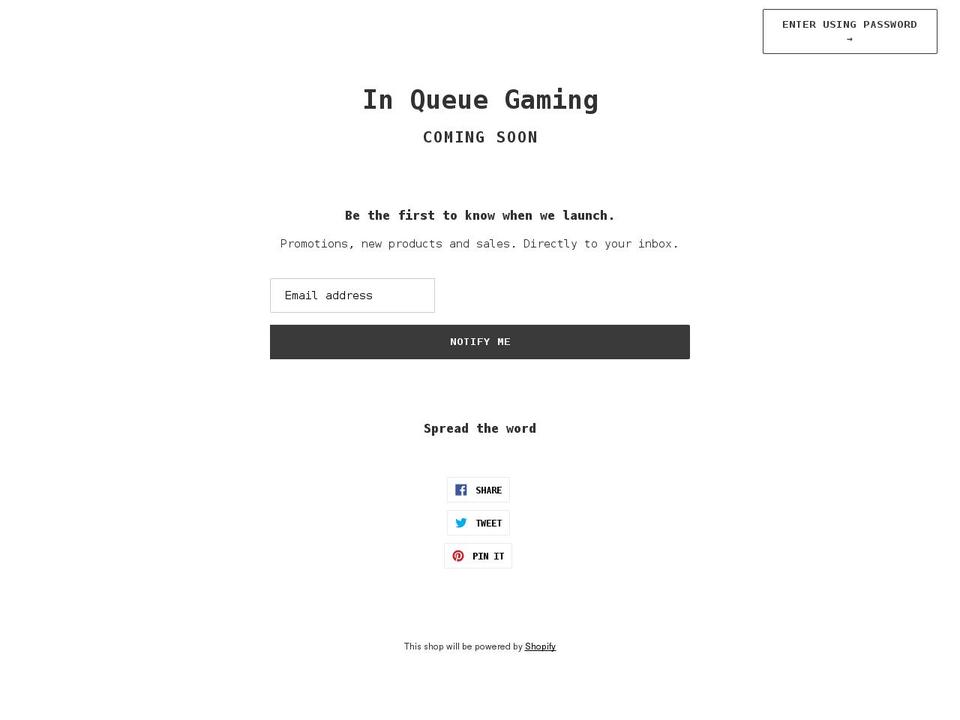 inqueuegaming.com shopify website screenshot
