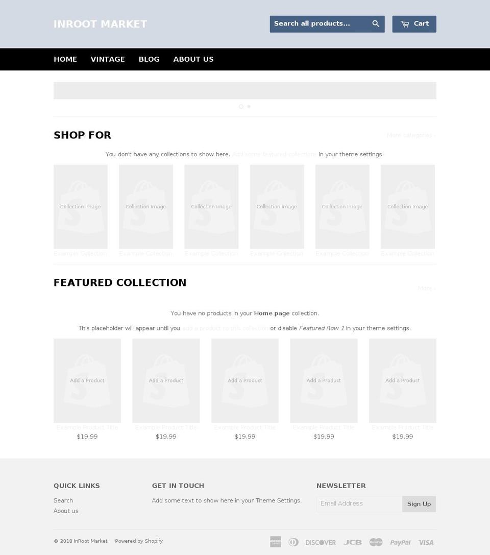 inrootmarket.com shopify website screenshot