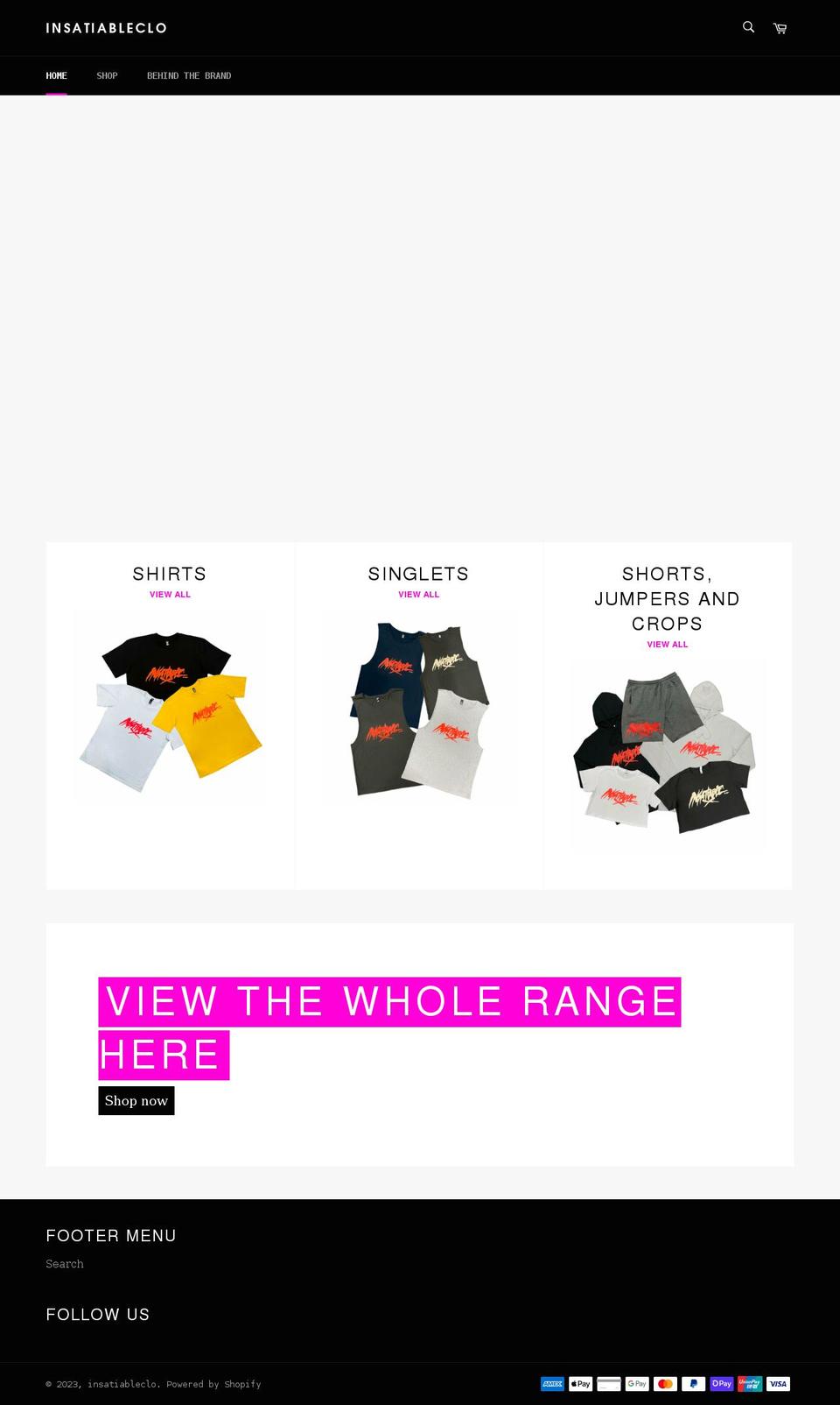 insatiableclothing.com shopify website screenshot