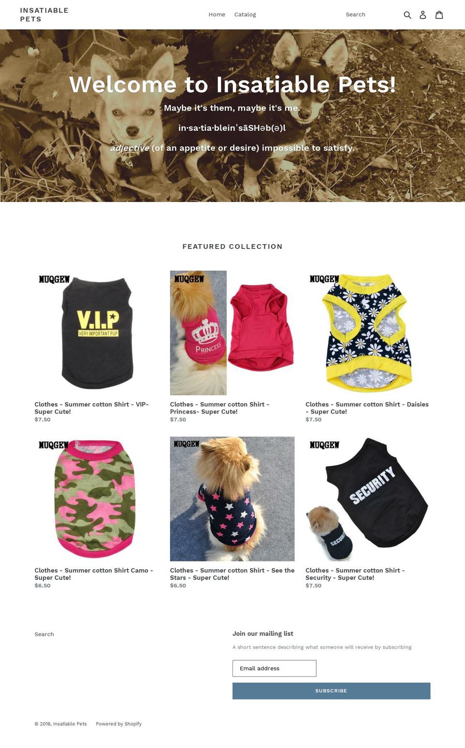 insatiablepets.com — Shopify storefront screenshot