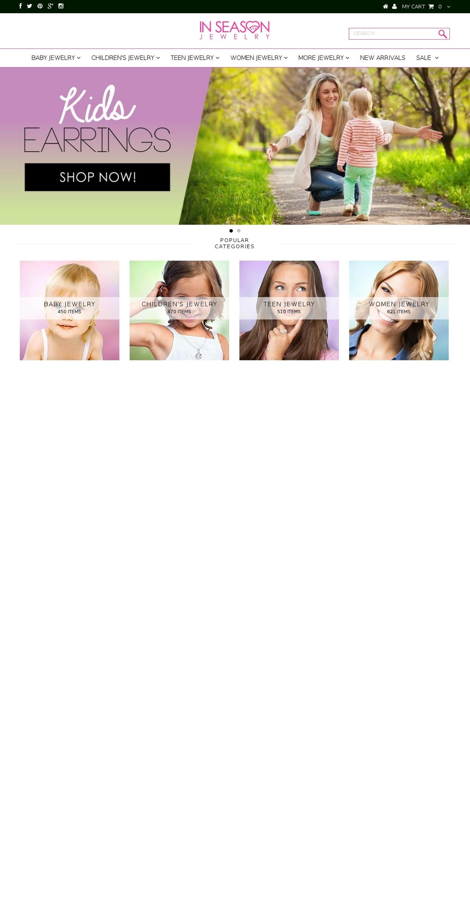 inseasonjewelry.com shopify website screenshot