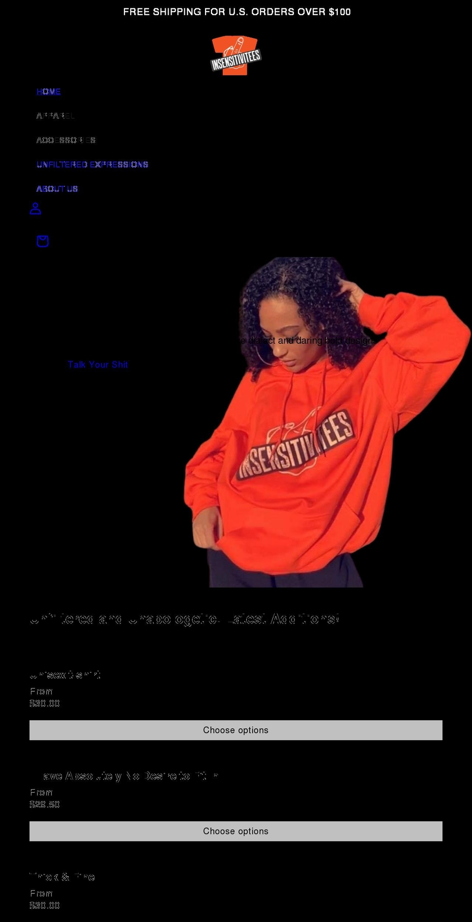 insensitivitee.com shopify website screenshot