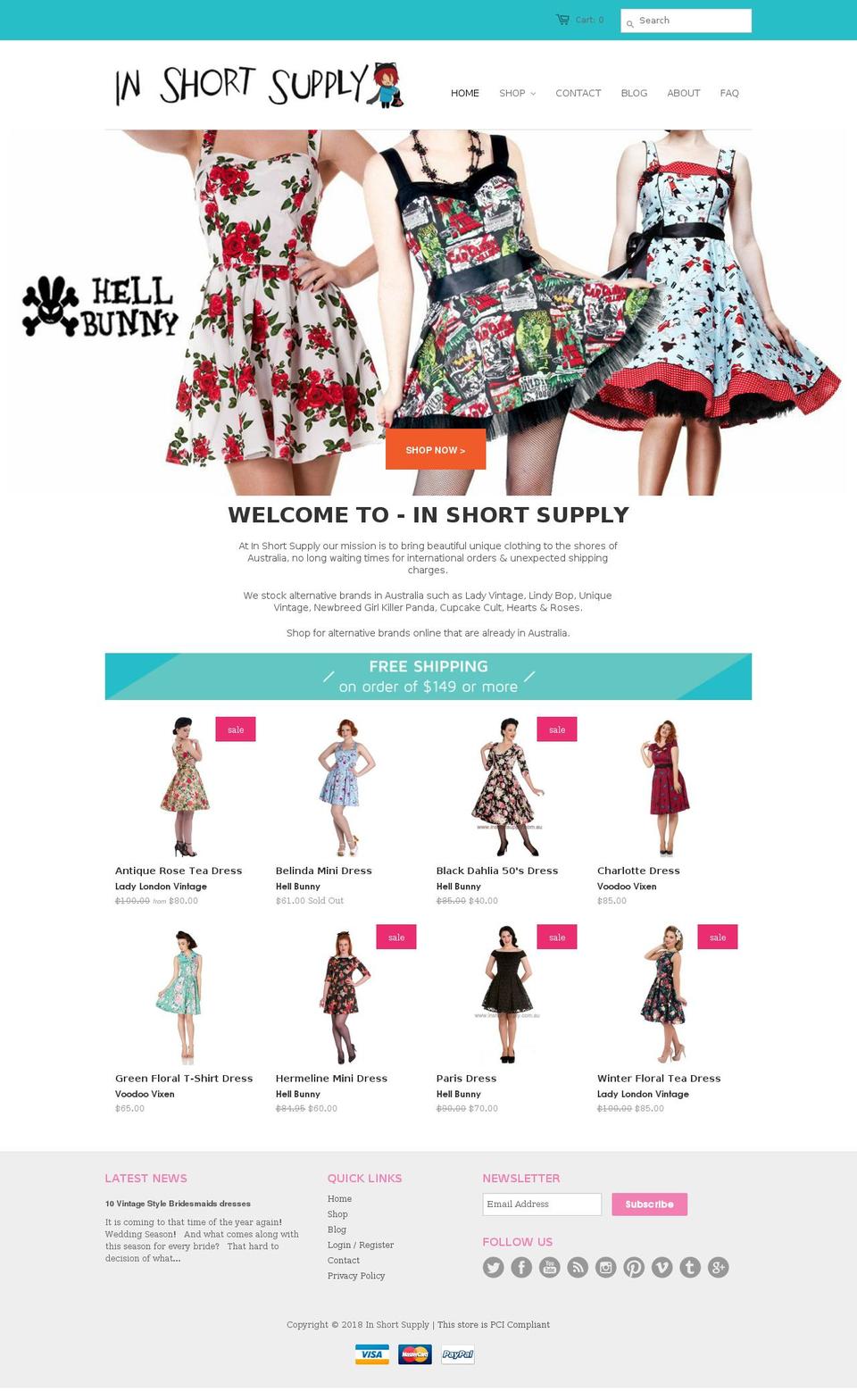 inshortsupply.com.au shopify website screenshot