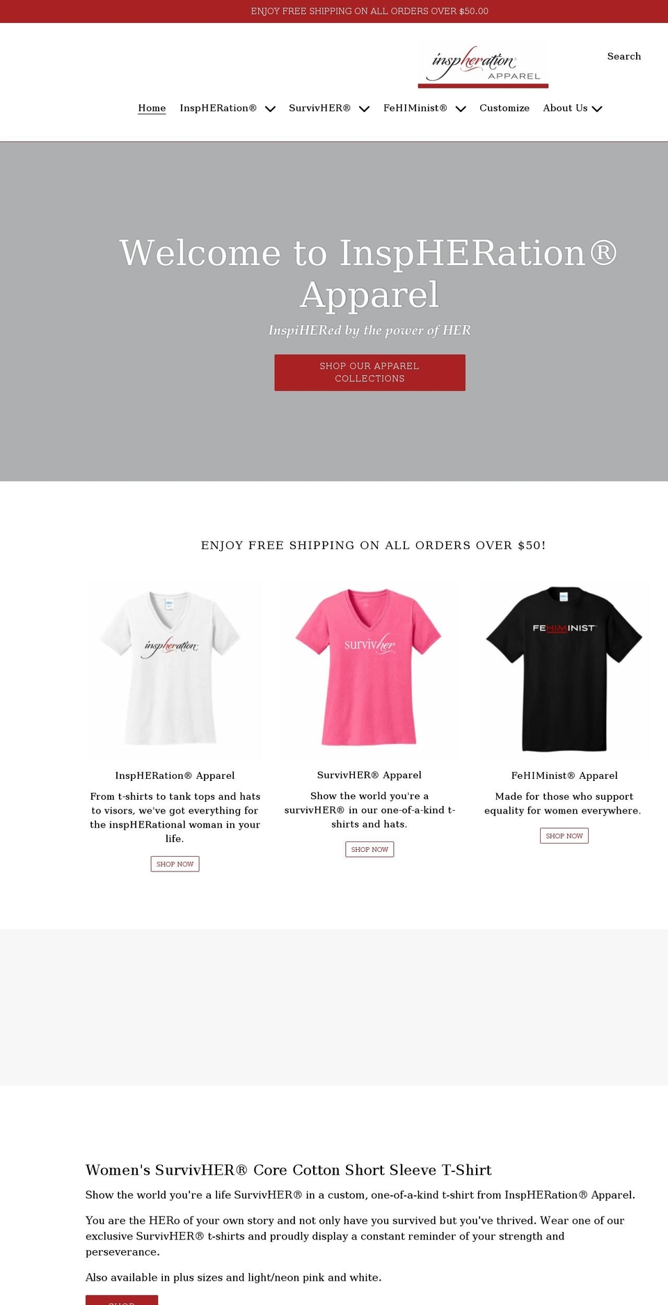 inspherationapparel.com shopify website screenshot