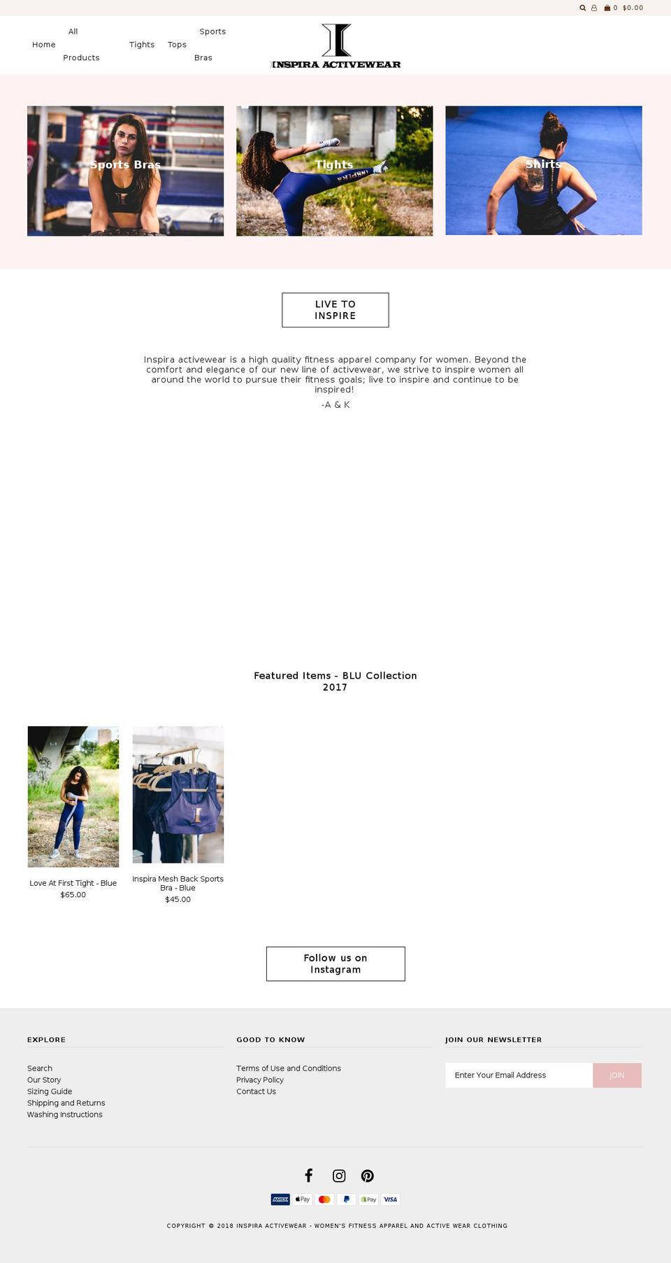 inspiraactivewear.com — Shopify storefront screenshot