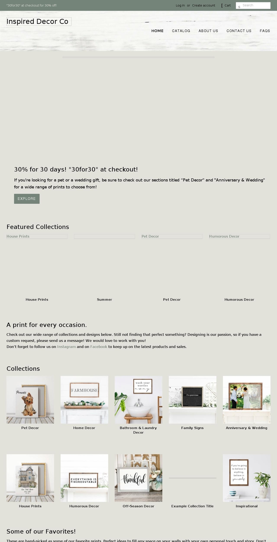 inspireddecorstore.com shopify website screenshot