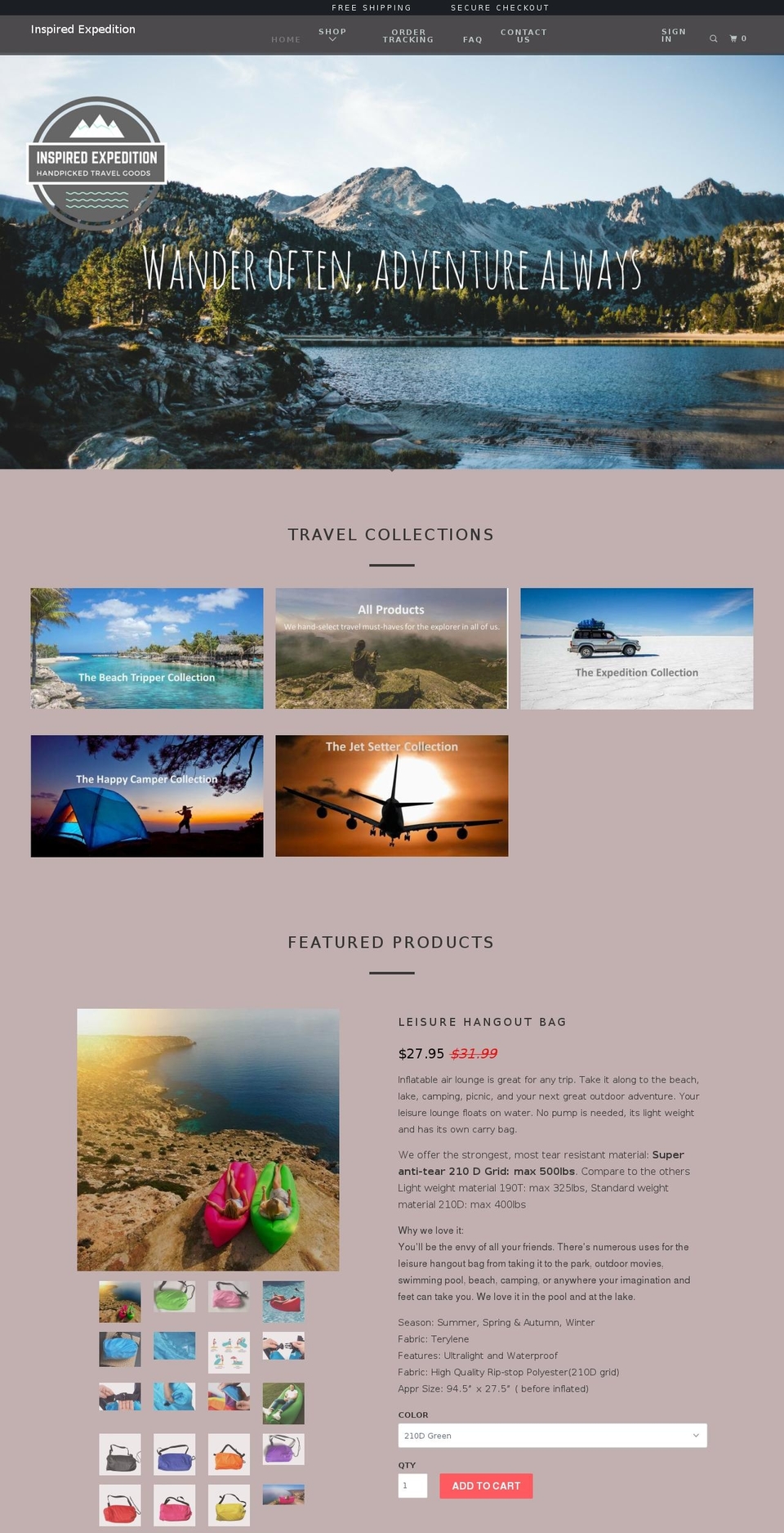 inspiredexpedition.com — Shopify storefront screenshot