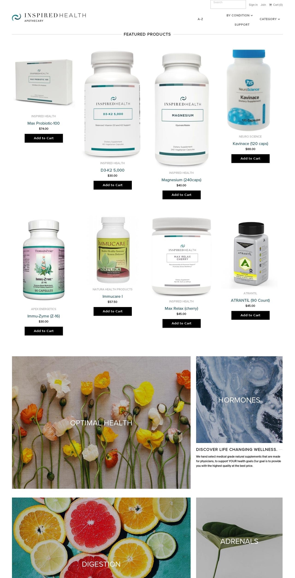 inspiredhealthapothecary.com — Shopify storefront screenshot