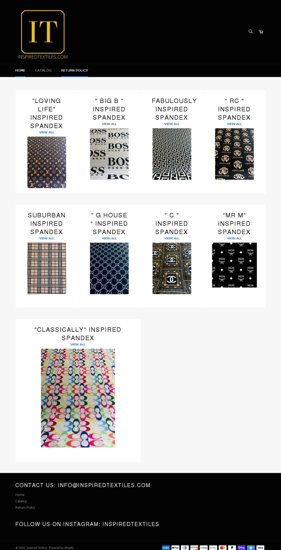 inspiredtextiles.com shopify website screenshot
