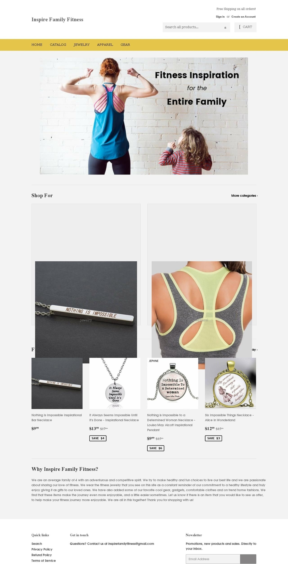 inspirefamilyfitness.com — Shopify storefront screenshot