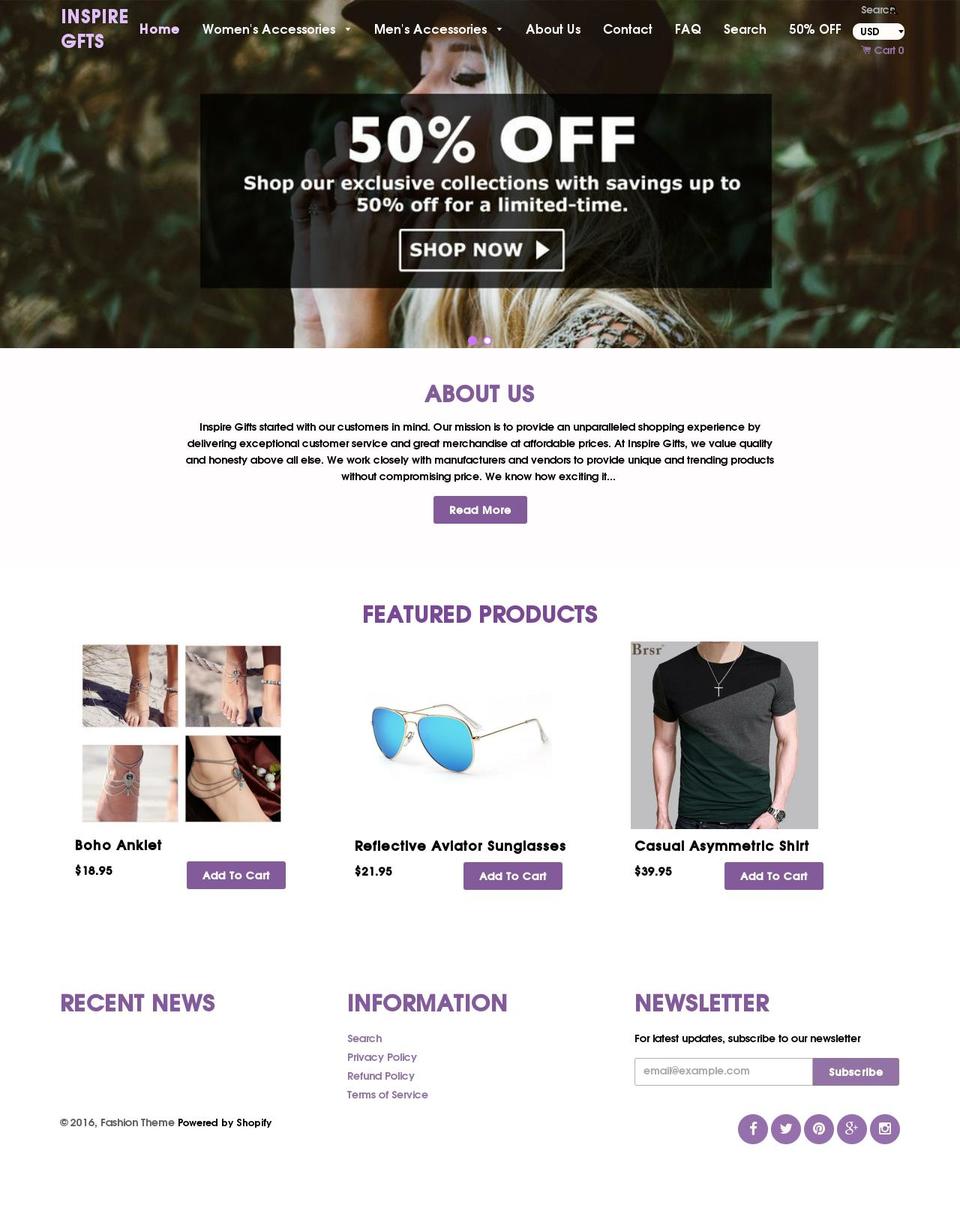 Gems Shopify theme site example inspiregfts.com