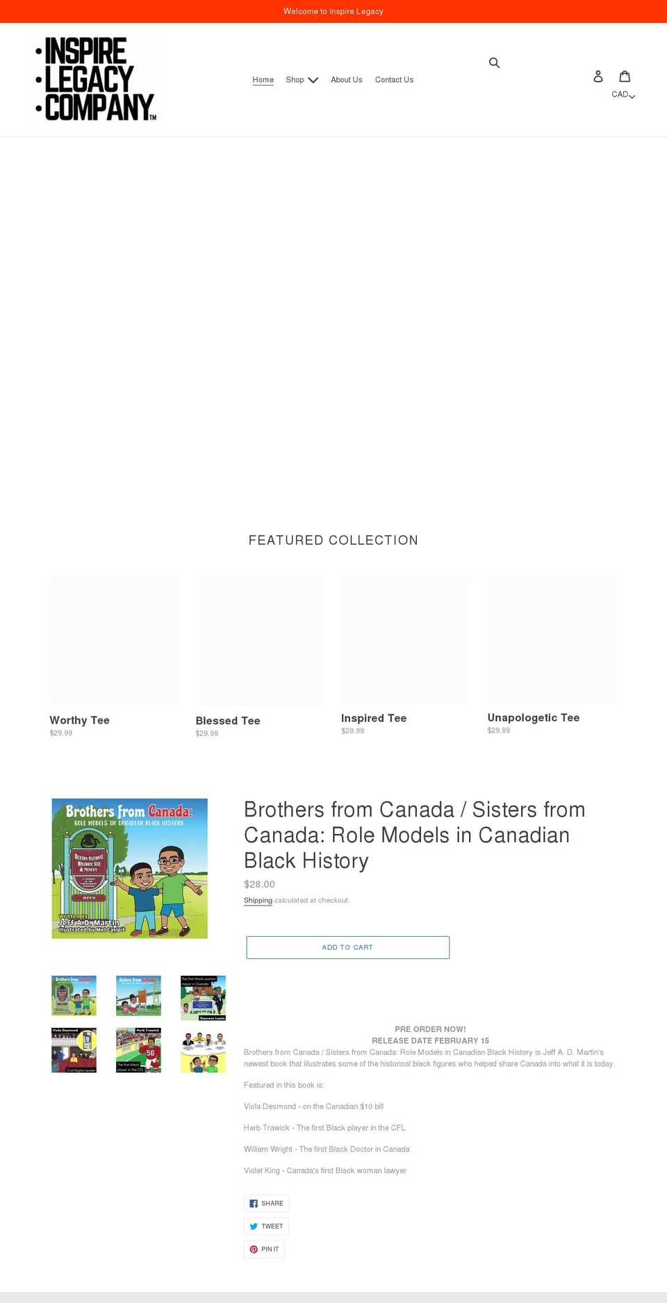 inspirelegacycompany.com shopify website screenshot