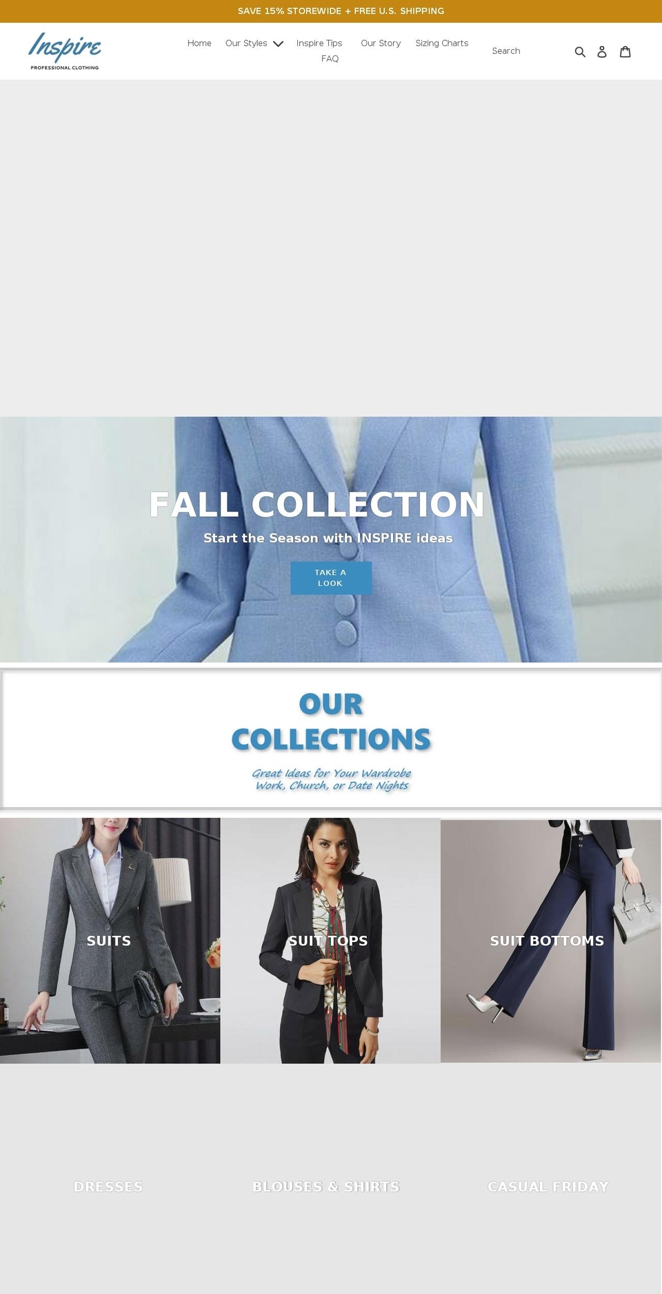 inspireprofessionalclothing.com shopify website screenshot