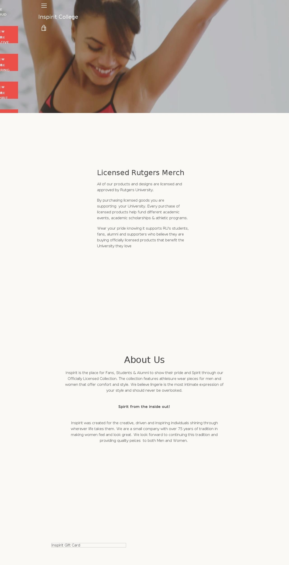 inspiritcollegebrand.com shopify website screenshot