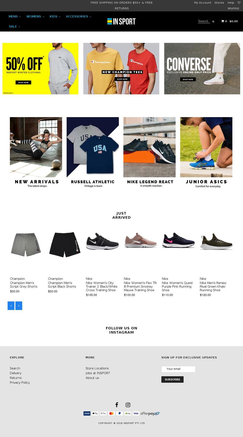 insport.com.au shopify website screenshot