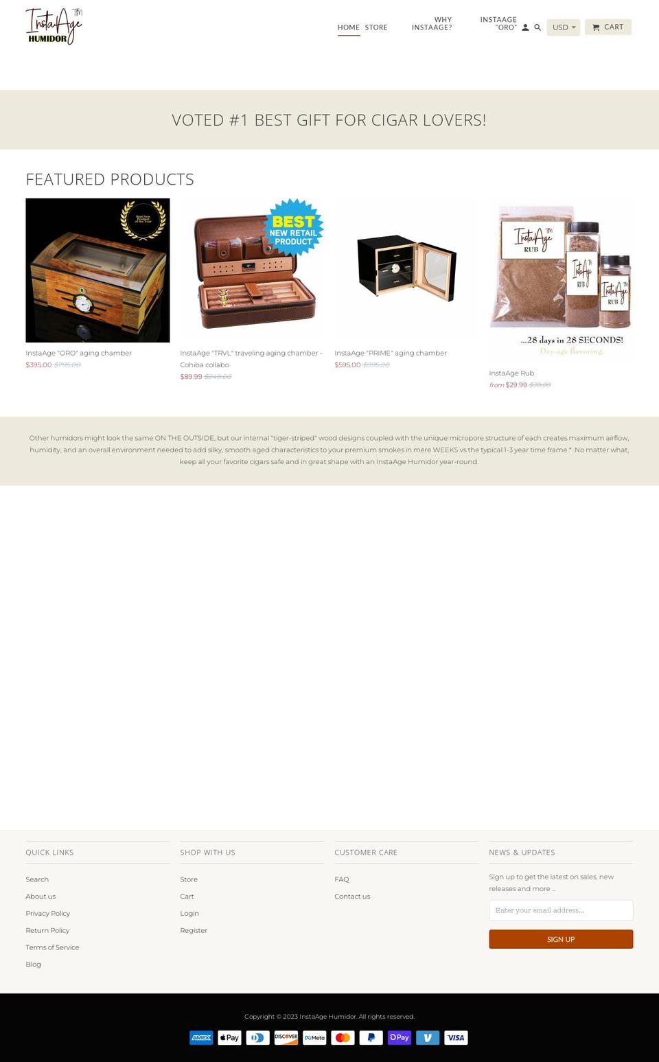 instaagehumidor.com shopify website screenshot