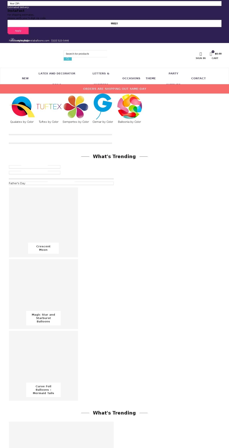 instaballons.com — Shopify storefront screenshot