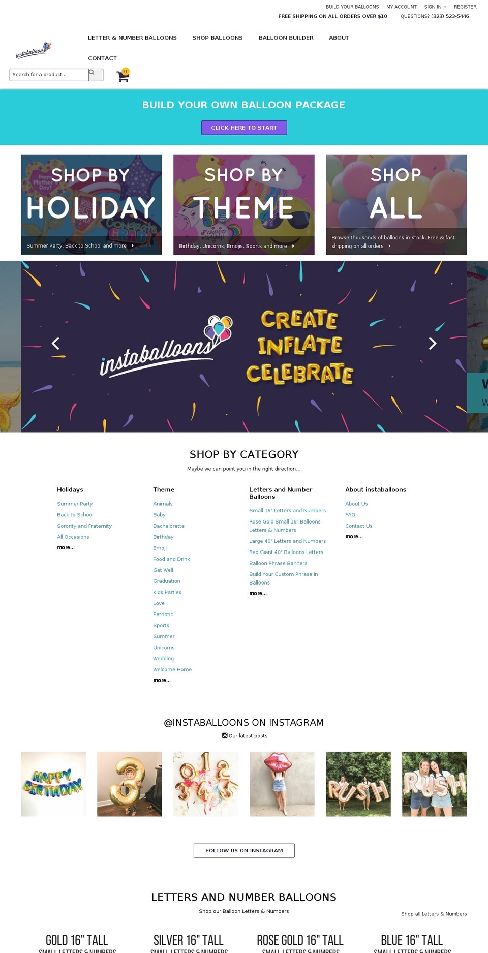 instaballoons.com shopify website screenshot