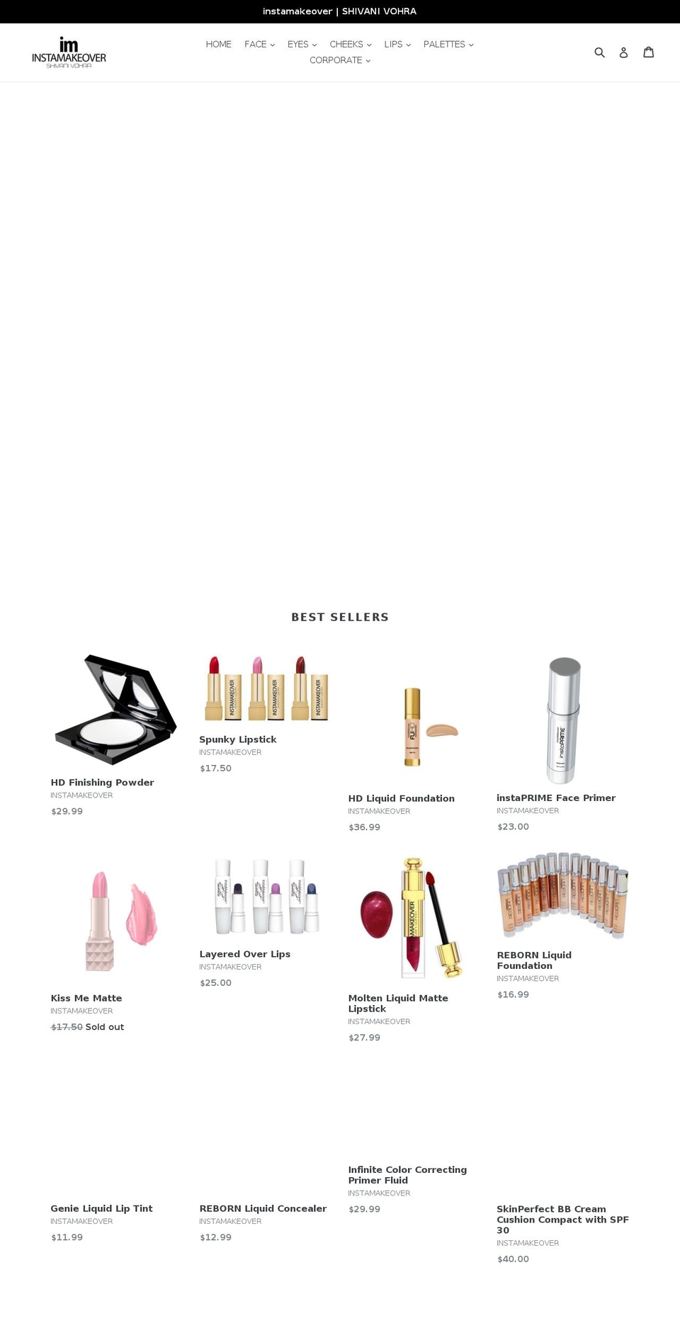 instamakeovercosmetics.com — Shopify storefront screenshot