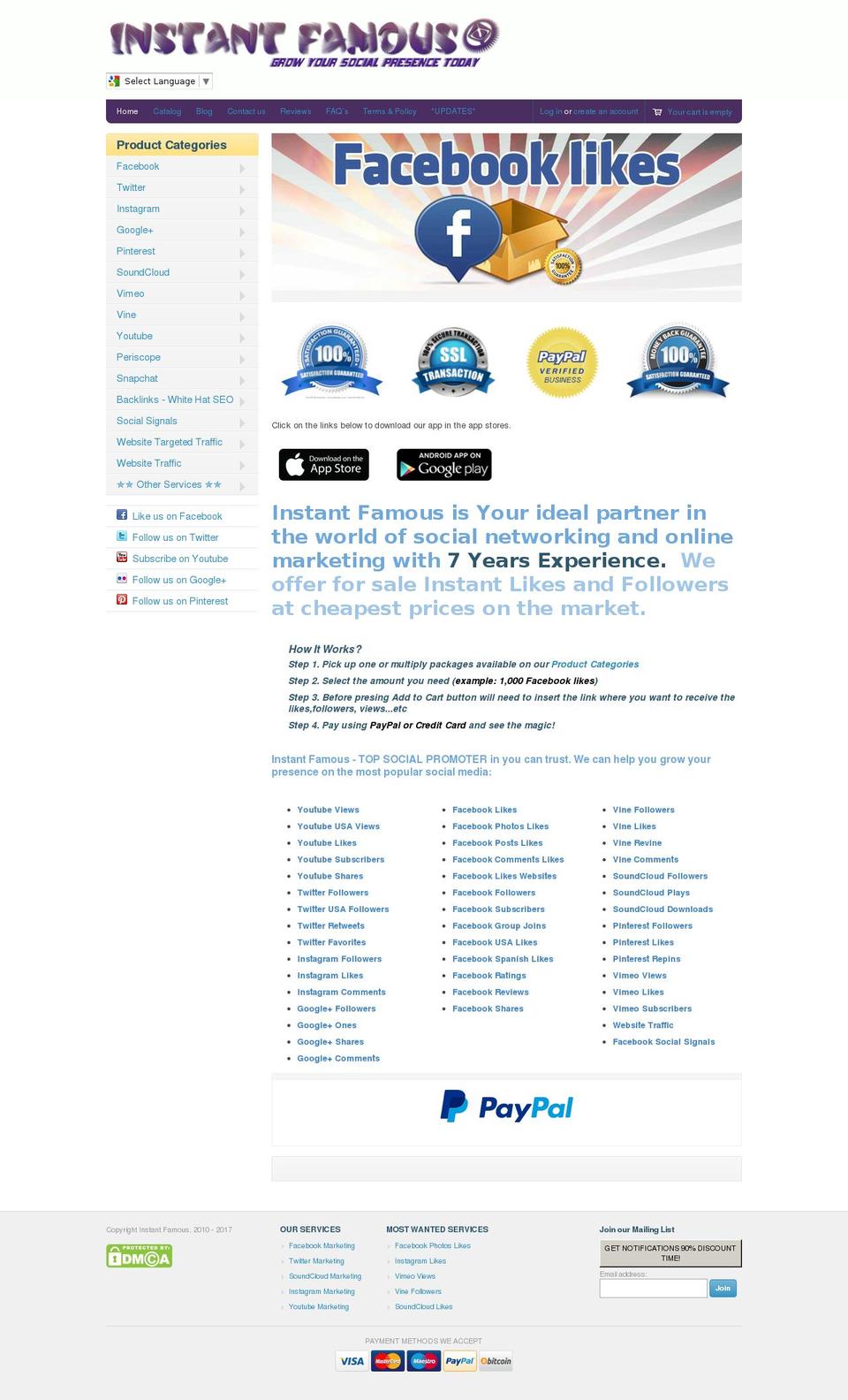 Debut Shopify theme site example instant-famous.com