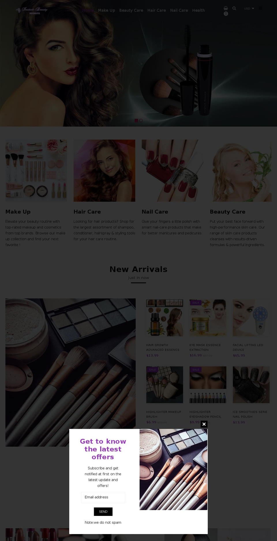 home-v1 Shopify theme site example instantbeautysecrets.com