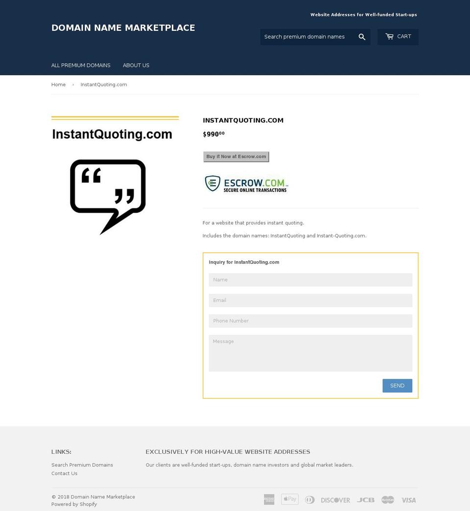 instantquoting.com — Shopify storefront screenshot