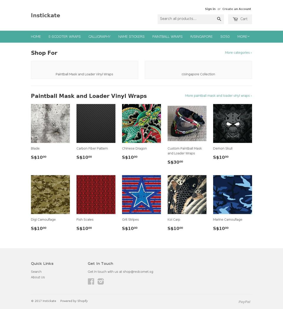 instickate.com shopify website screenshot