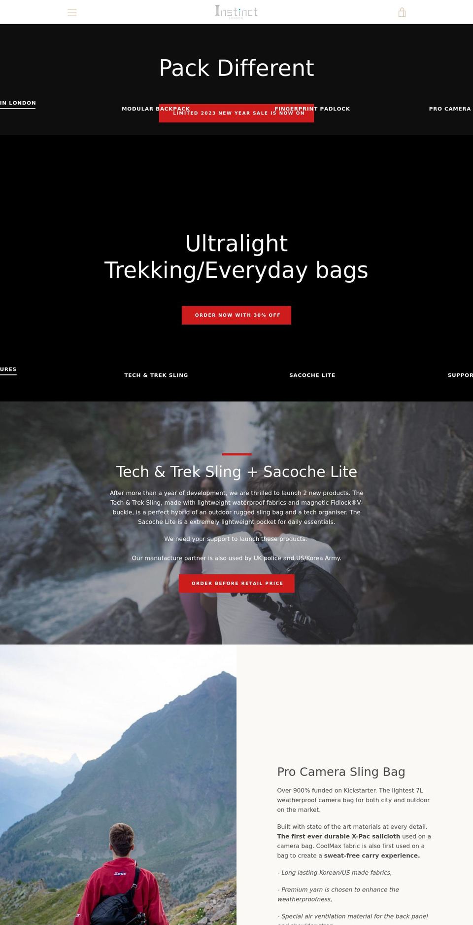 instinctbackpack.com shopify website screenshot