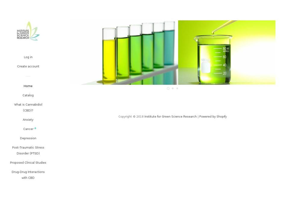 instituteforgreenscienceresearch.com — Shopify storefront screenshot