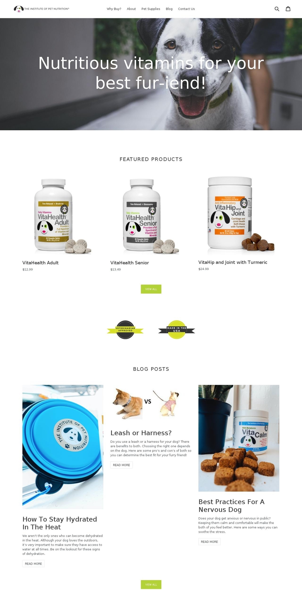 instituteofpetnutrition.com — Shopify storefront screenshot