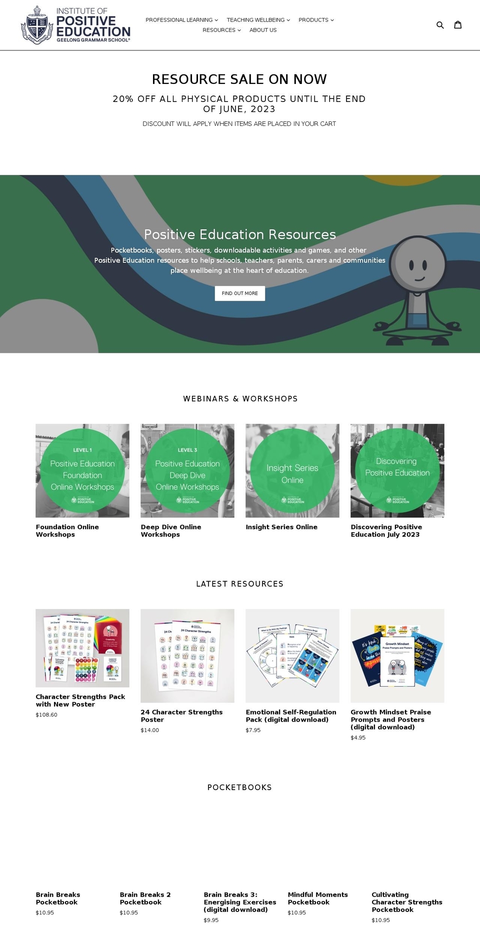 instituteofpositiveeducation.com shopify website screenshot