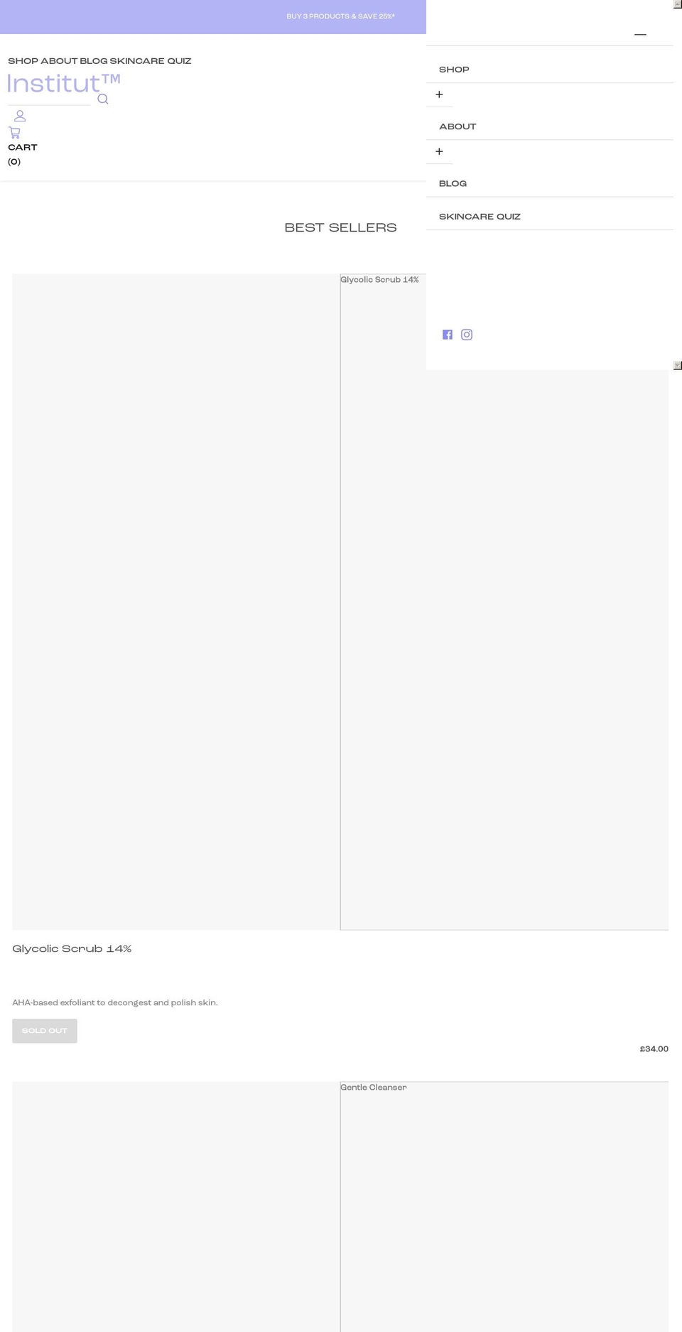 institutskin.co.uk shopify website screenshot