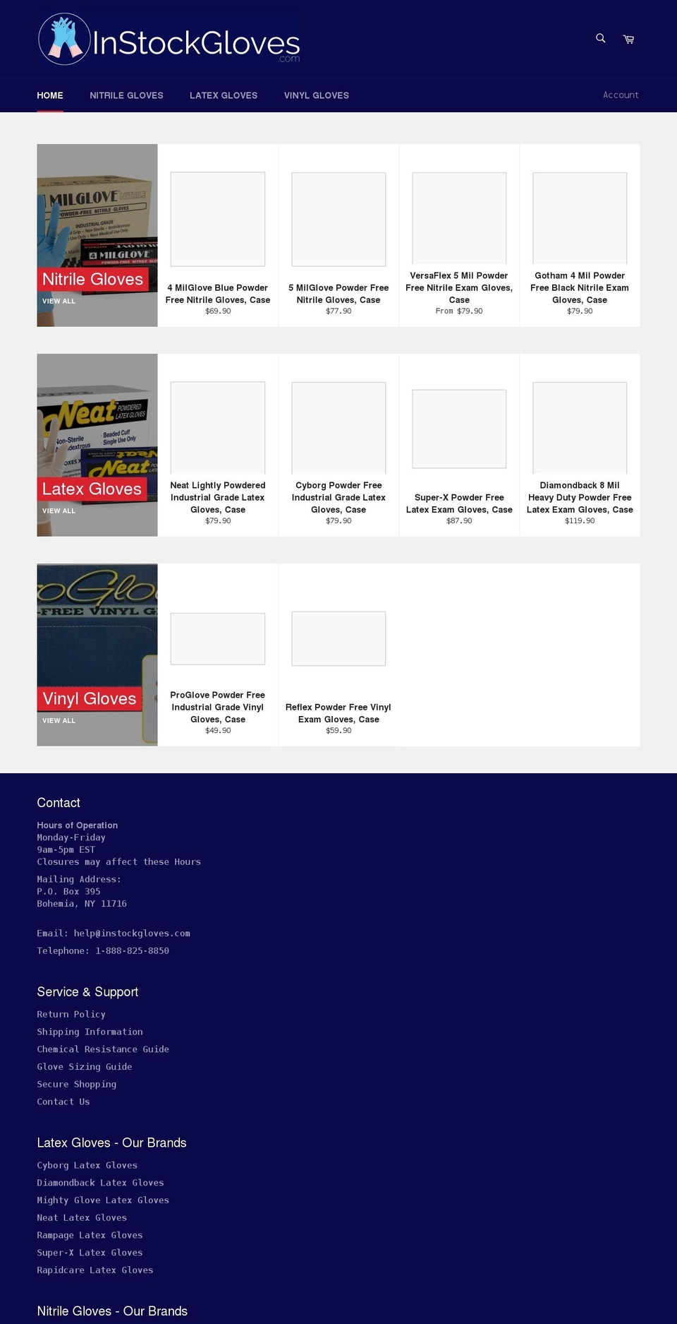 instockgloves.com shopify website screenshot