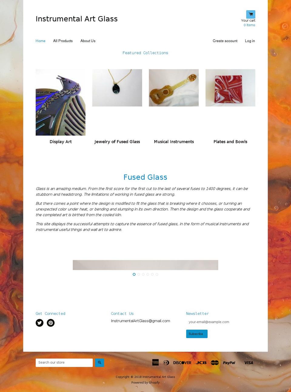 instrumentalartglass.com shopify website screenshot