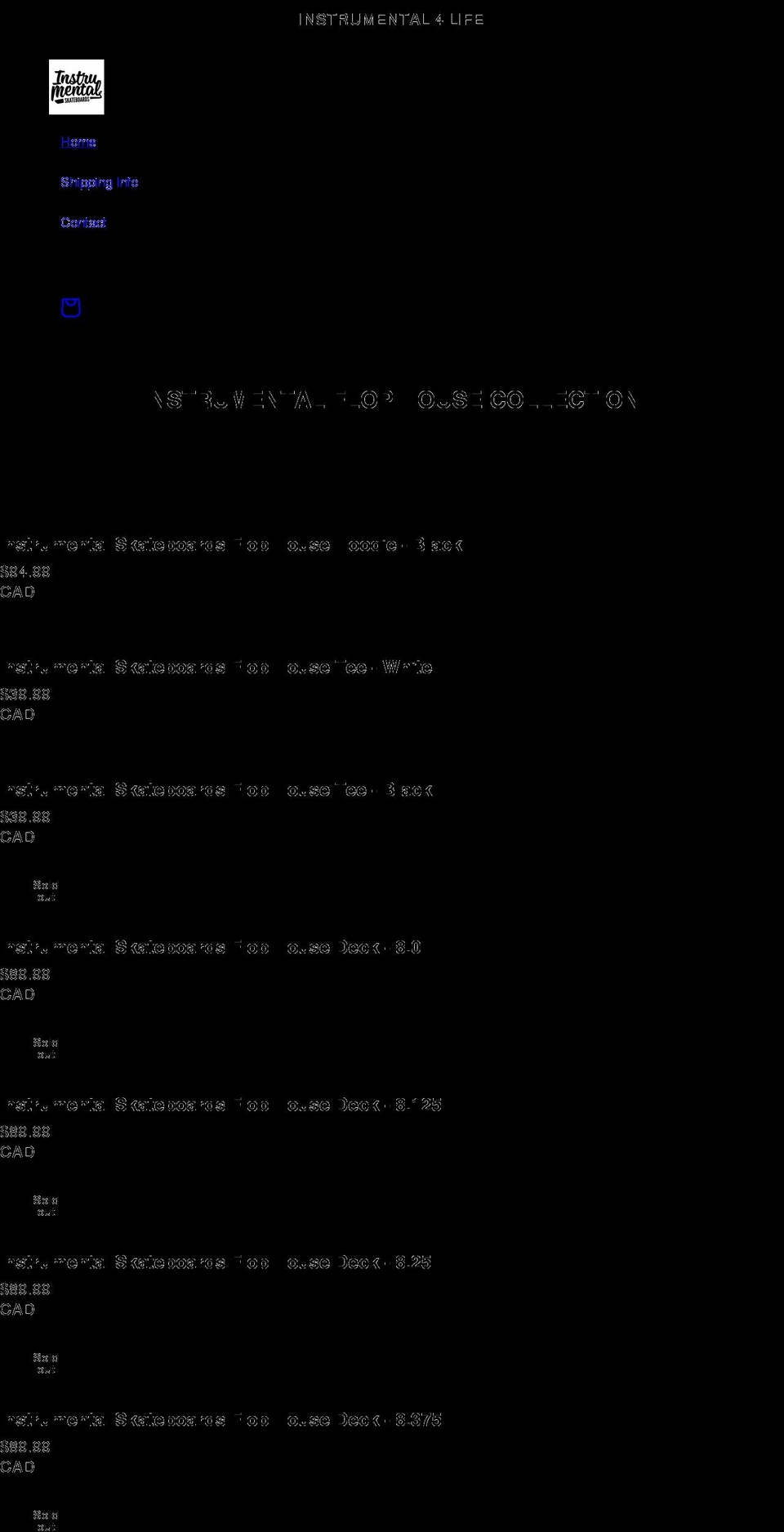 instrumentalskateboards.com shopify website screenshot