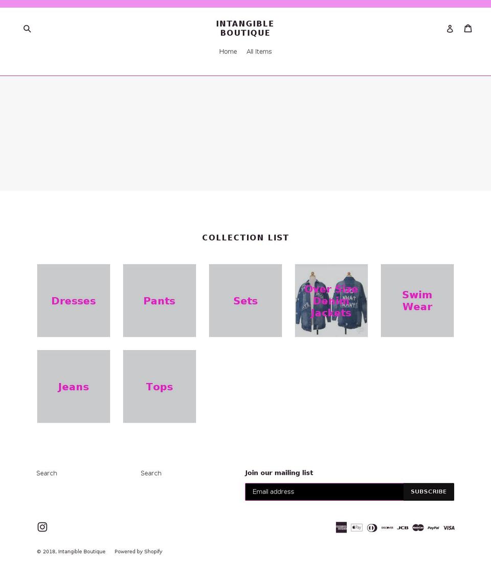 intangibleboutique.com — Shopify storefront screenshot