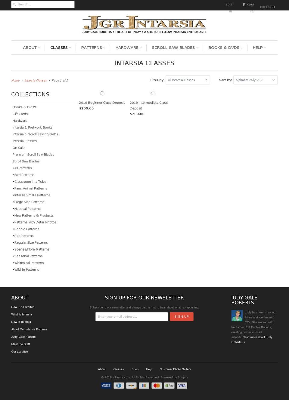 intarsiaclasses.com shopify website screenshot