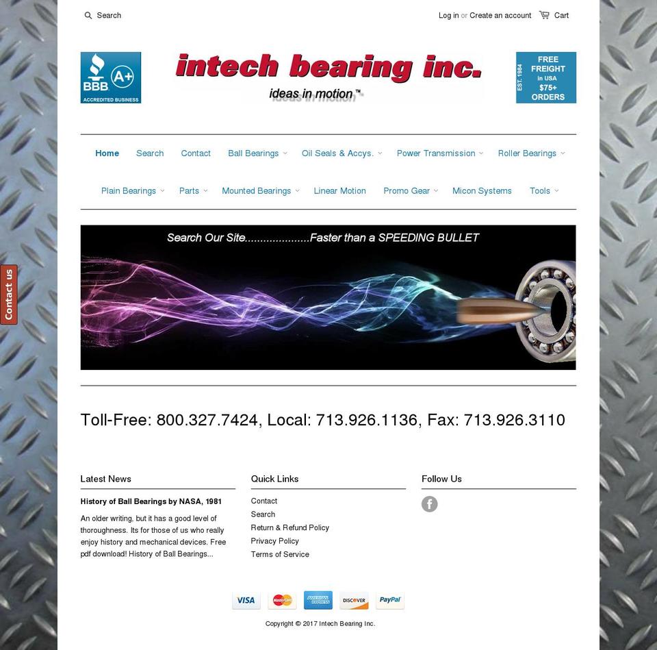 intechbearing.com shopify website screenshot
