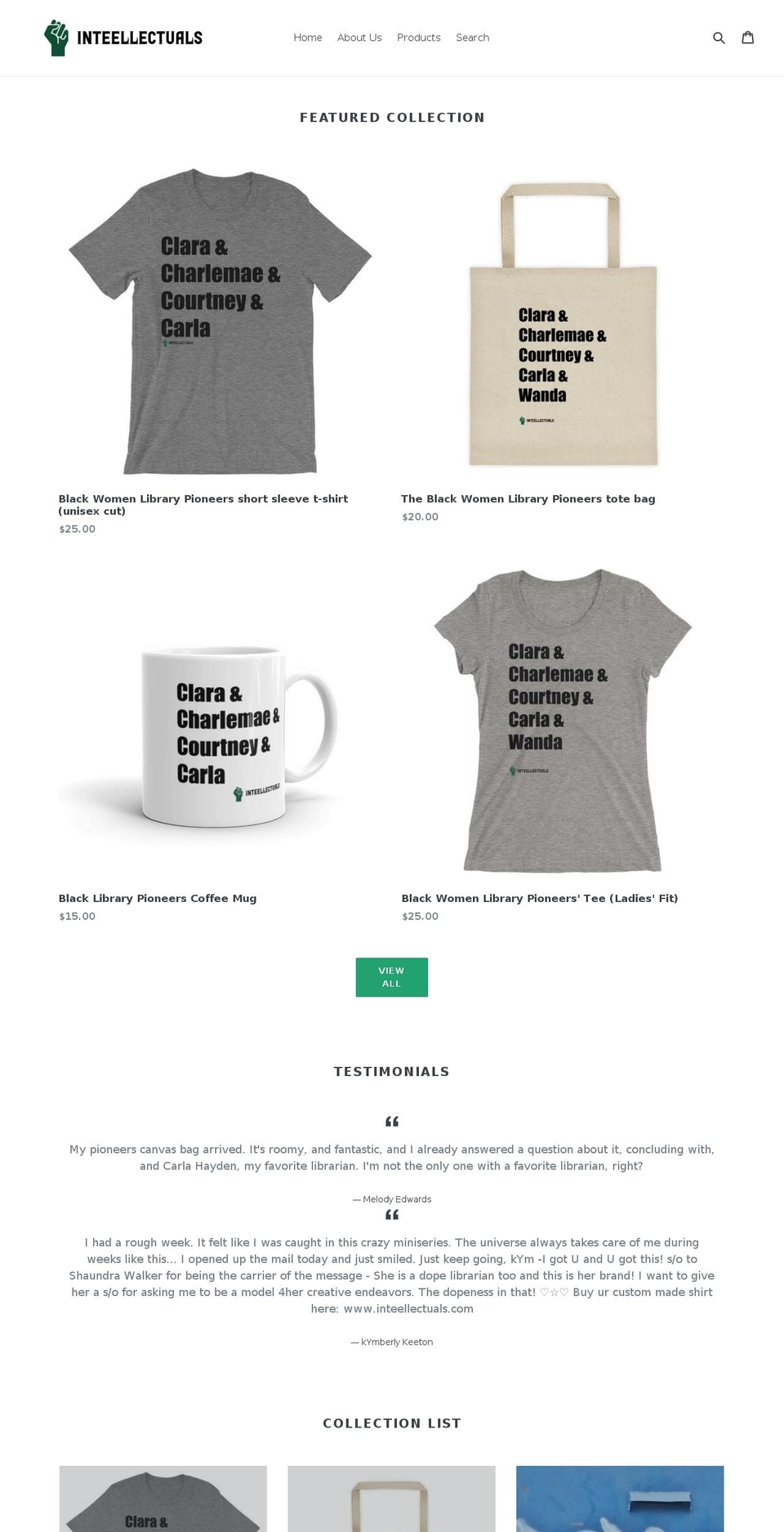 inteellectuals.com — Shopify storefront screenshot