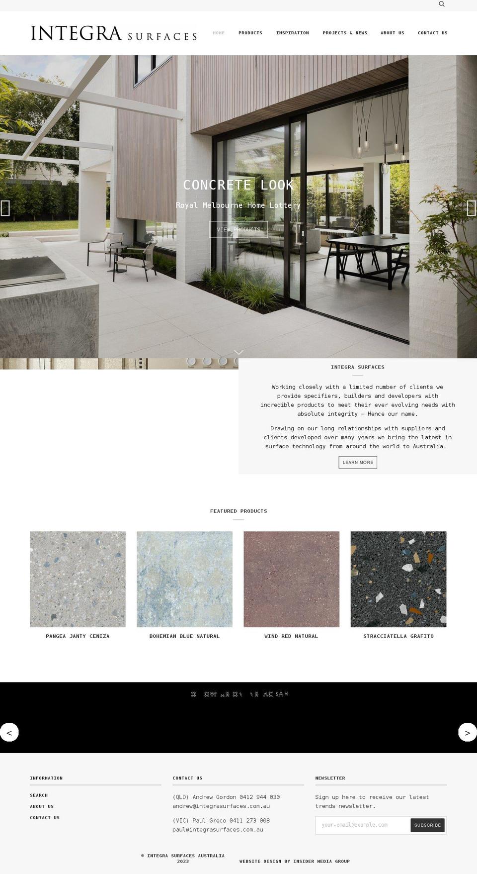 integrasurfaces.com.au shopify website screenshot