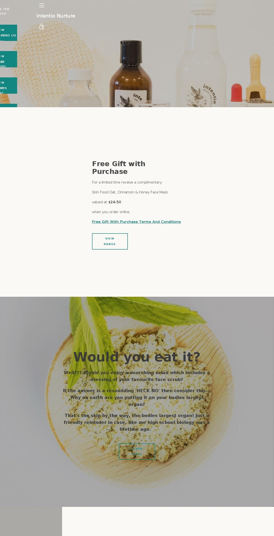 intentionurture.com — Shopify storefront screenshot