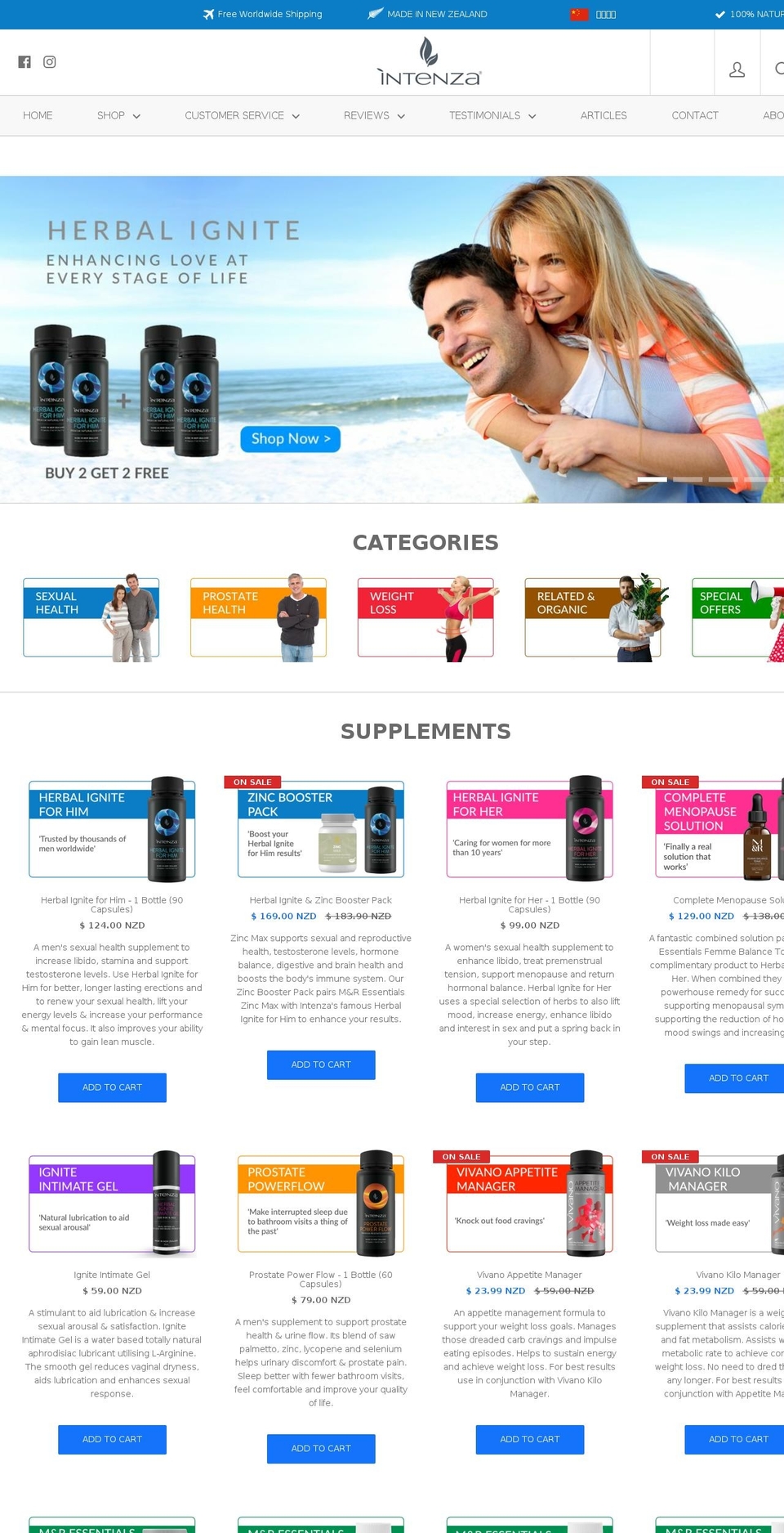 intenza.co.nz shopify website screenshot